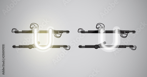 Realistic glowing grey neon charcter on and off
