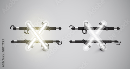Realistic glowing grey neon charcter on and off