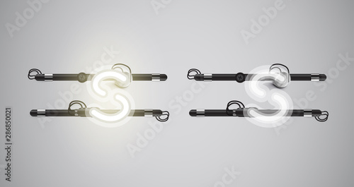 Realistic glowing grey neon charcter on and off