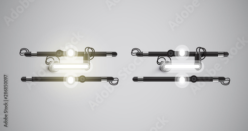 Realistic glowing grey neon charcter on and off