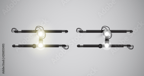 Realistic glowing grey neon charcter on and off
