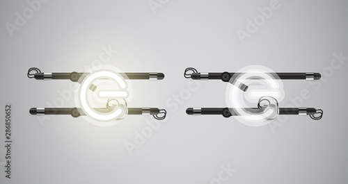 Realistic glowing grey neon charcter on and off