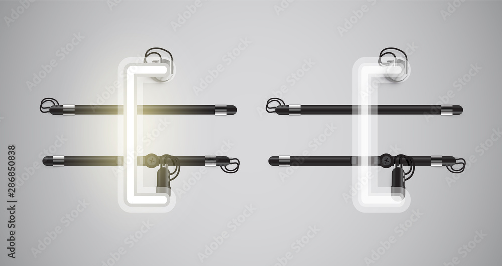 Realistic glowing grey neon charcter on and off Realistic glowing grey neon charcter on and off