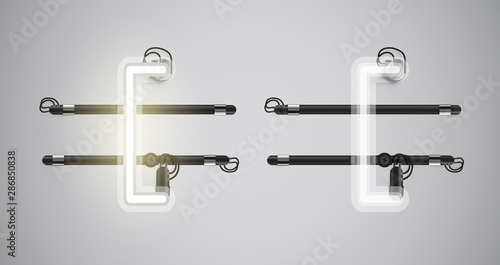 Realistic glowing grey neon charcter on and off