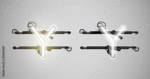 Realistic glowing grey neon charcter on and off