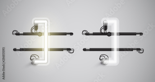 Realistic glowing grey neon charcter on and off