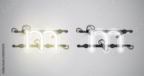 Realistic glowing grey neon charcter on and off