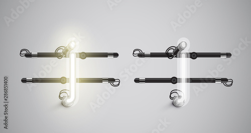 Realistic glowing grey neon charcter on and off