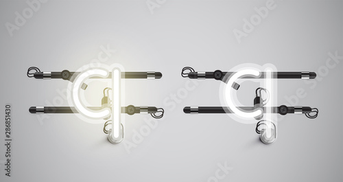 Realistic glowing grey neon charcter on and off