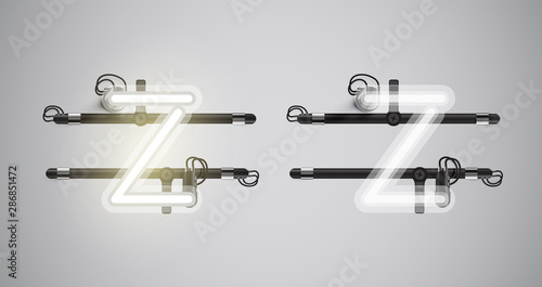 Realistic glowing grey neon charcter on and off