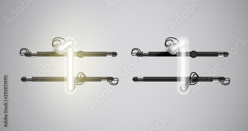 Realistic glowing grey neon charcter on and off
