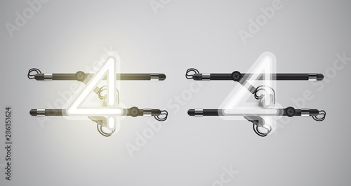 Realistic glowing grey neon charcter on and off