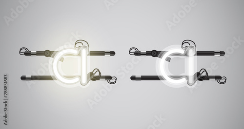 Realistic glowing grey neon charcter on and off