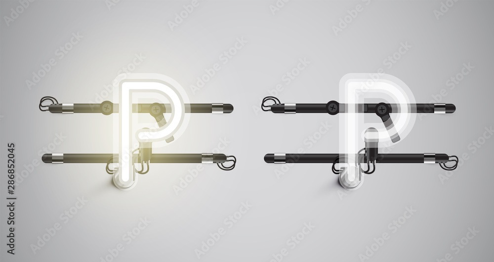 Realistic glowing grey neon charcter on and off Realistic glowing grey neon charcter on and off