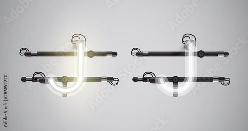 Realistic glowing grey neon charcter on and off