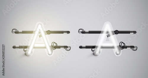 Realistic glowing grey neon charcter on and off