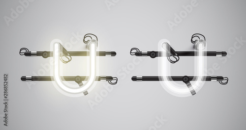 Realistic glowing grey neon charcter on and off