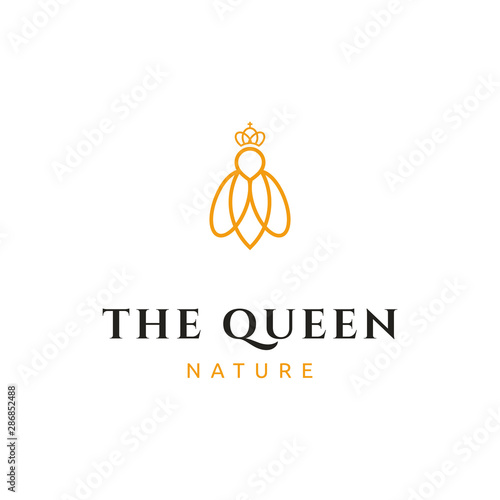 simple luxury mono line queen bee with crown logo