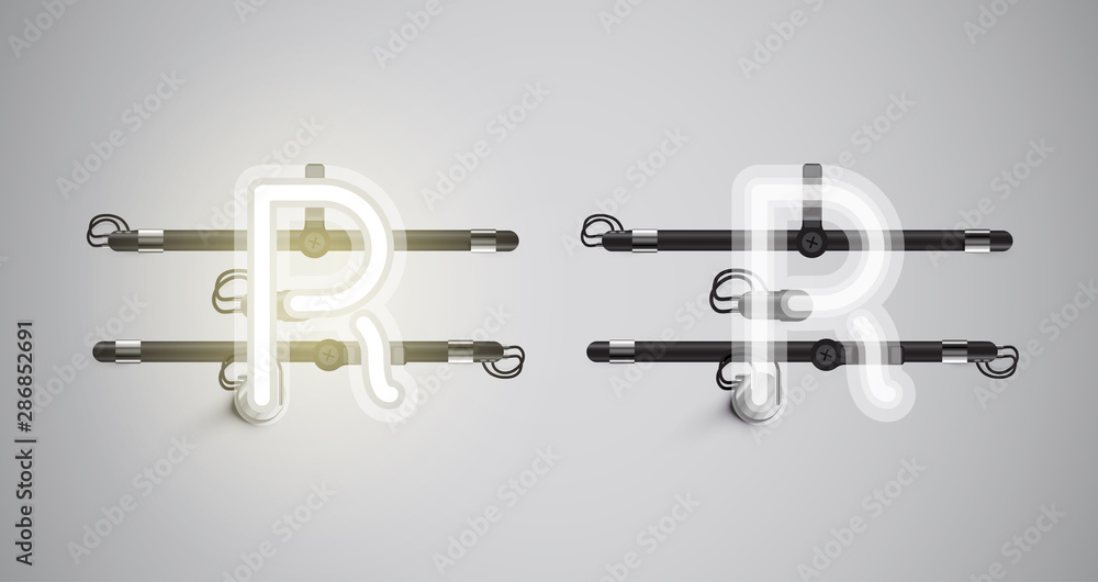 Realistic glowing grey neon charcter on and off Realistic glowing grey neon charcter on and off