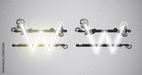 Realistic glowing grey neon charcter on and off