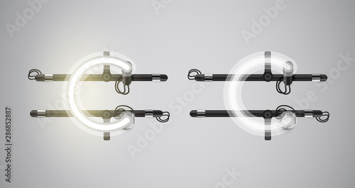 Realistic glowing grey neon charcter on and off
