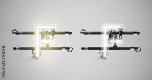 Realistic glowing grey neon charcter on and off