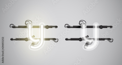 Realistic glowing grey neon charcter on and off