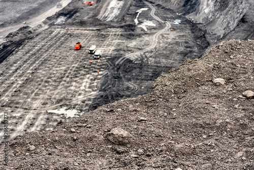 View of a large quarry for the extraction of limestone and coal.
