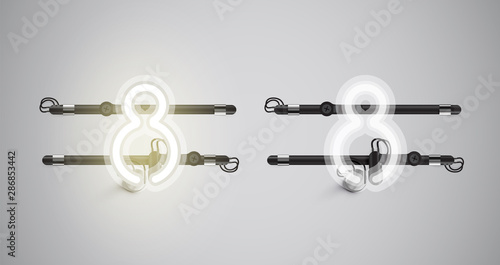 Realistic glowing grey neon charcter on and off