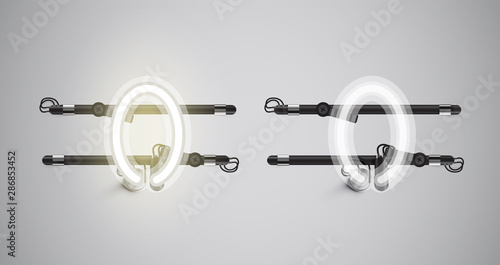 Realistic glowing grey neon charcter on and off