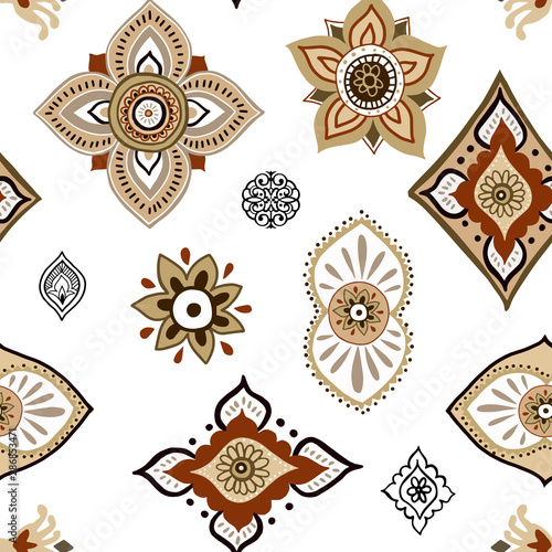 Abstract ethnic seamless pattern. Traditional background. Boho style. Paisley print hand drawn elements.