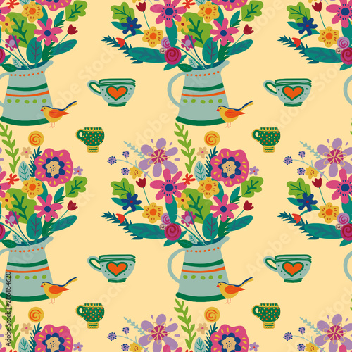 bouquet of flowers and cups