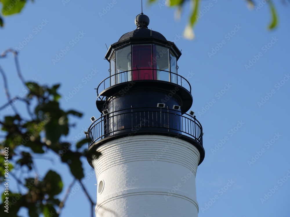 Close up of the top part of Key West lighthouse, Florida.