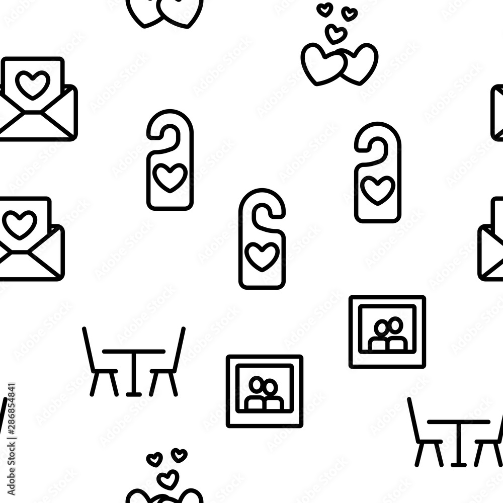 Honeymoon Elements Vector Seamless Pattern Contour Illustration Honeymoon Elements Vector Seamless Pattern Contour Illustration