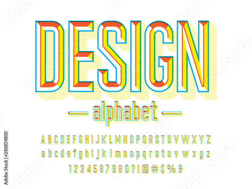 Chisel style alphabet design with uppercase, lowercase, numbers and symbols