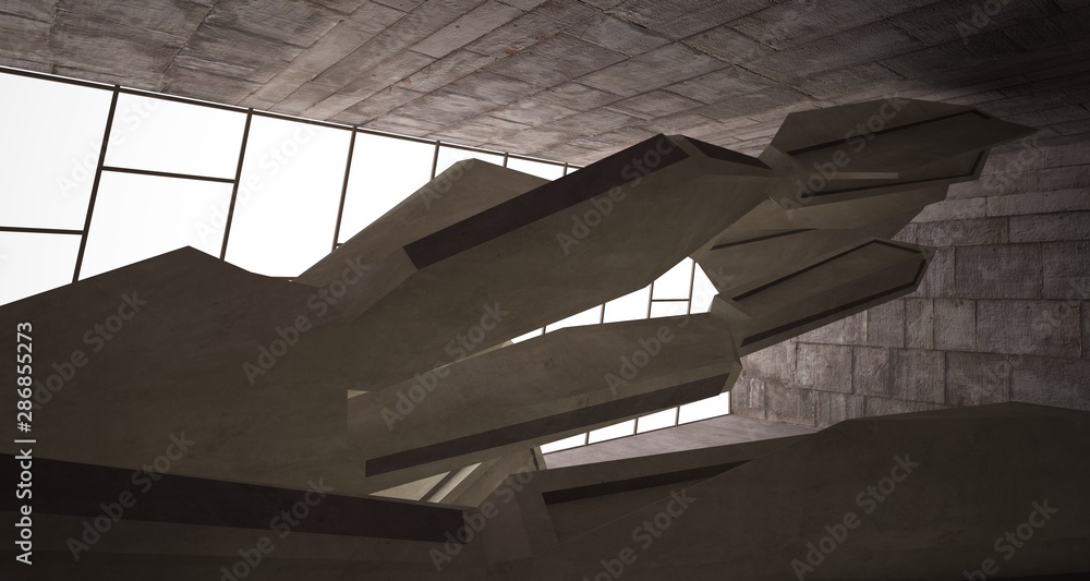 Fototapeta premium Abstract architectural brown and beige concrete interior of a minimalist house. 3D illustration and rendering
