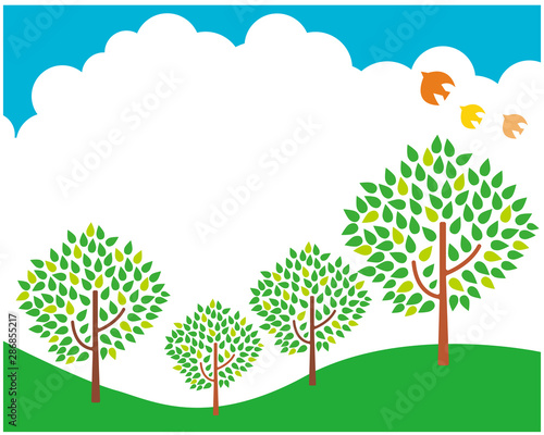 木　森　夏　ポップ　イラスト　メッセージカード　背景　鳥　カード　可愛い