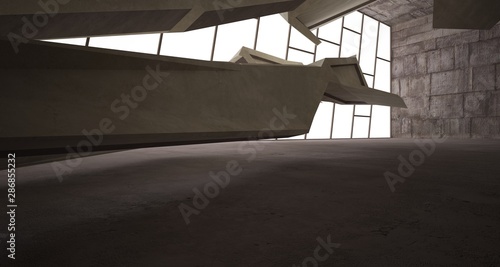 Fototapeta Naklejka Na Ścianę i Meble -  Abstract architectural brown and beige concrete interior of a minimalist house. 3D illustration and rendering
