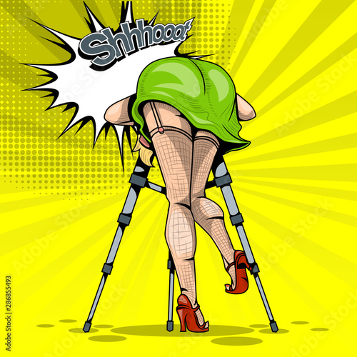 Comic with a girl who takes a photo on a tripod on a yellow background