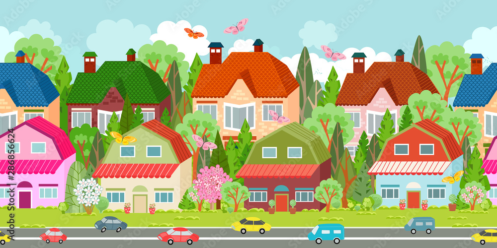 seamless border with cute cityscape for your design seamless border with cute cityscape for your design