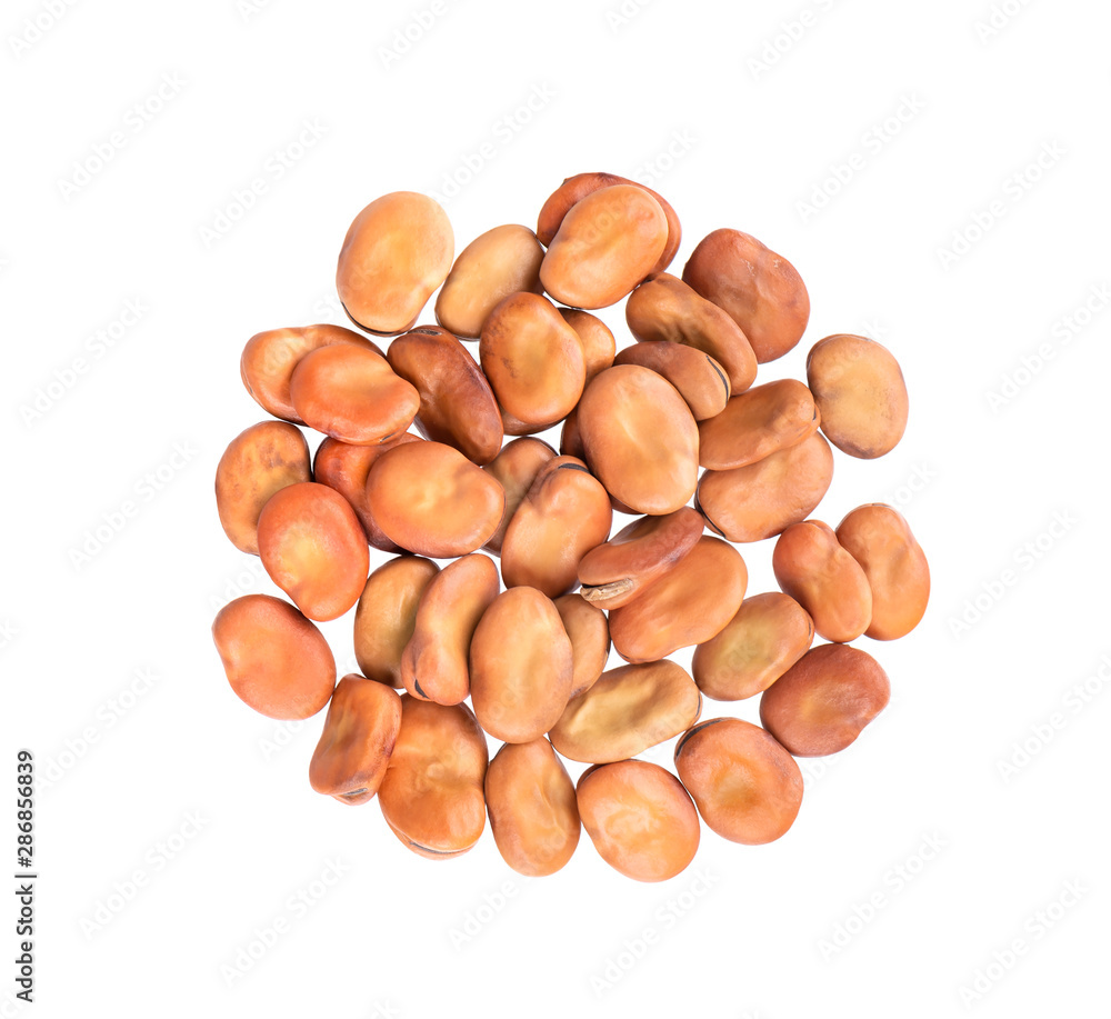 Dried broad beans isolated on white background. Fava beans. Top view. Dried broad beans isolated on white background. Fava beans. Top view.