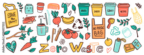 Zero waste lifestyle flat vector illustrations set