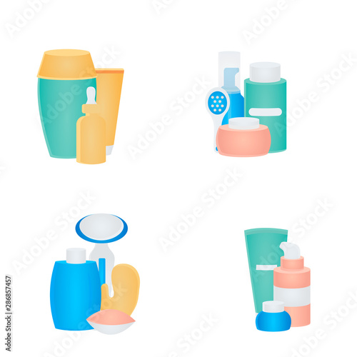Flat vector cosmetics products collection. Body and face care products set.