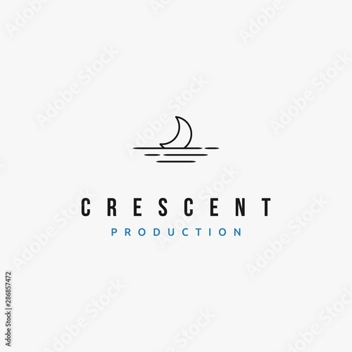 Simple Mono Line Crescent Moon Night Calm Sea Ocean logo design inspiration