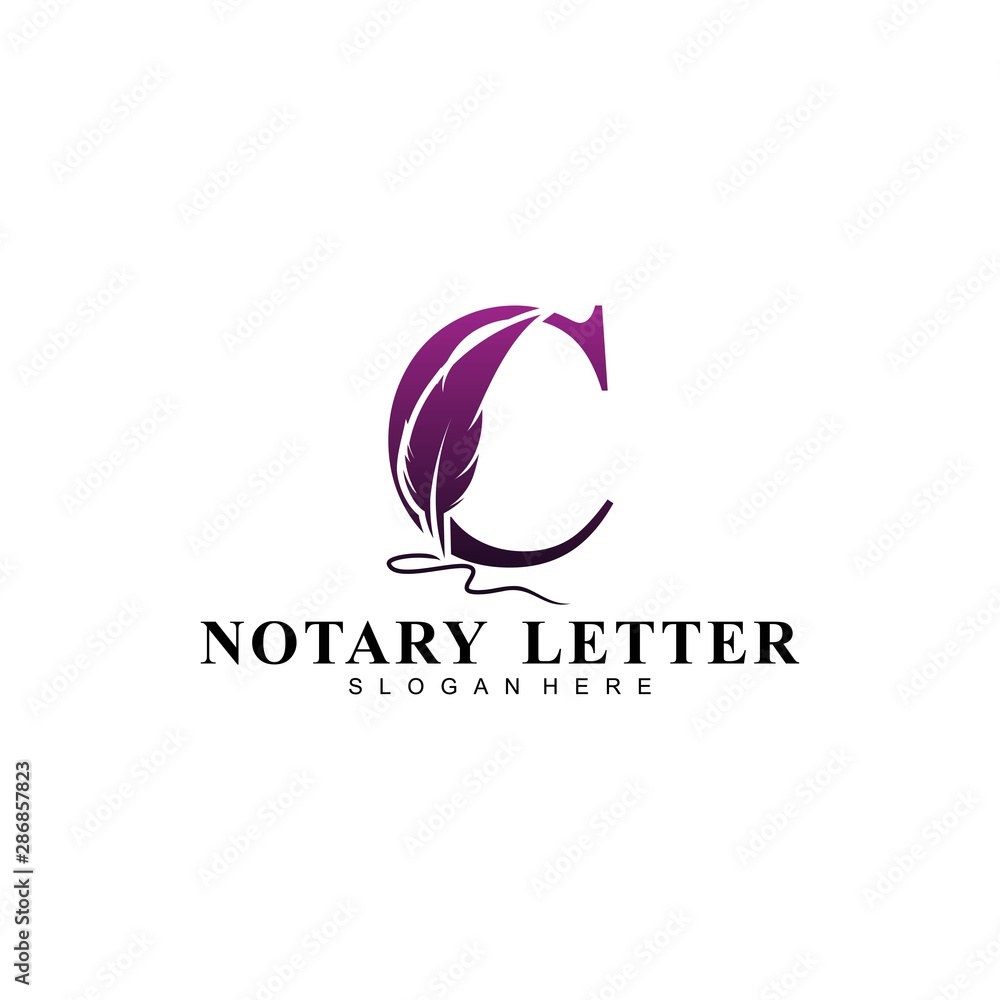 Fototapeta premium Initial letter C logo with Feather Luxury gold.