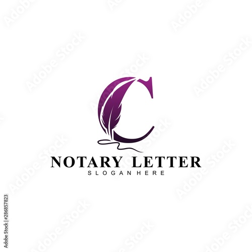 Initial letter C logo with Feather Luxury gold.
