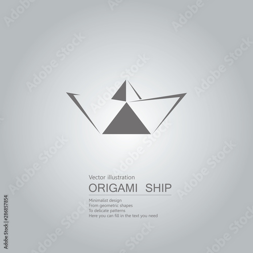 Vector drawn paper boat. The background is a gray gradient.