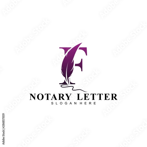 Initial letter F logo with Feather Luxury gold.