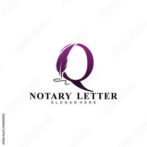 Initial letter Q logo with Feather Luxury gold.