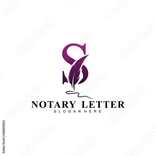Initial letter S logo with Feather Luxury gold.